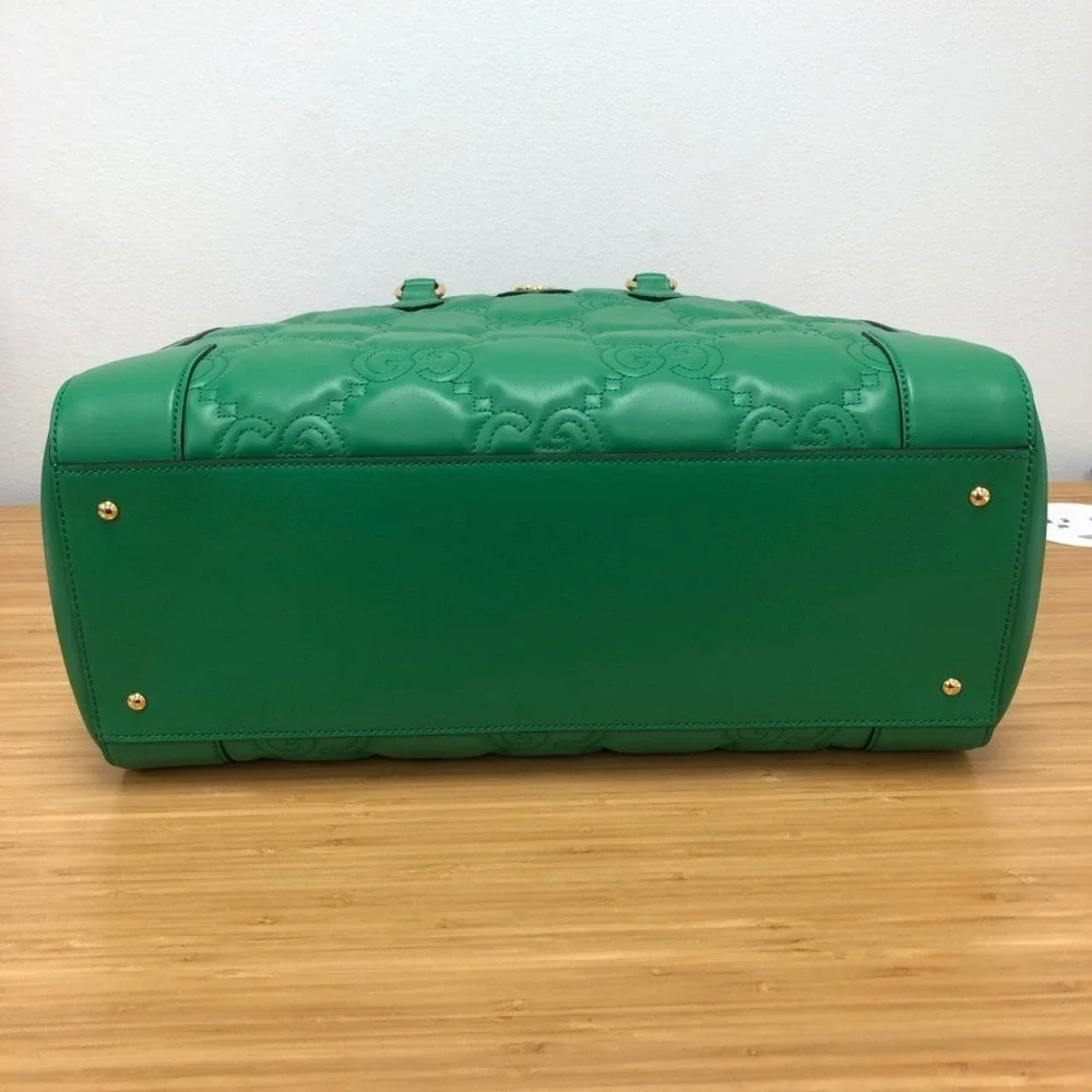 Gucci GG Matelasse Tote Women Large Green Leather Quilted Gold Hardware Bag